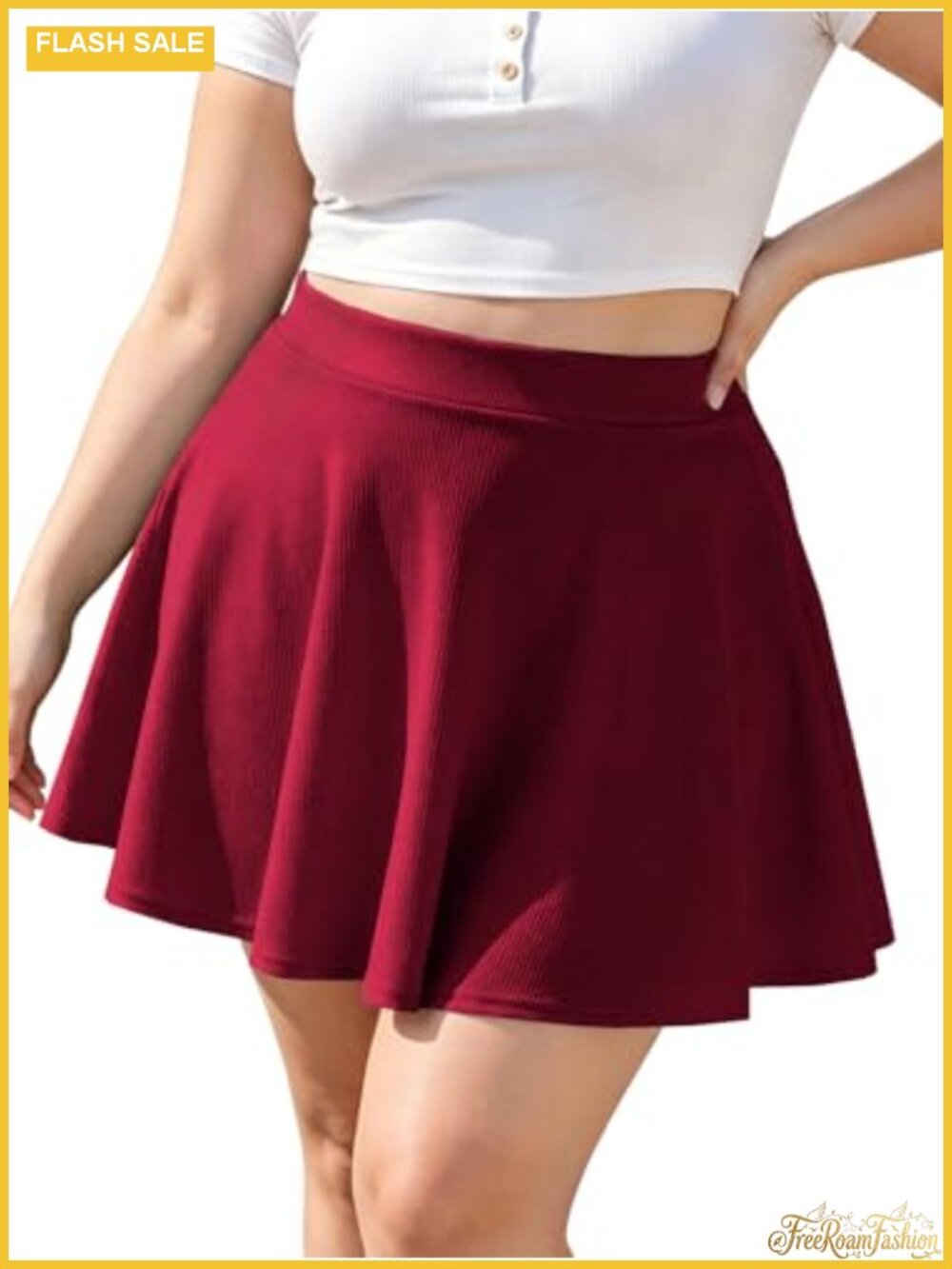 Plus Size Skater Skirt High Waisted Stretchy Flowy Mini A-Line Casual